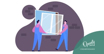 An illustration of two workers installing a window