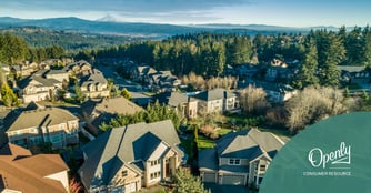 An aerial photo of an affluent Oregon neighborhood. 