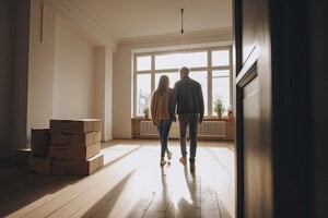 couple standing in new home couple standing in new home