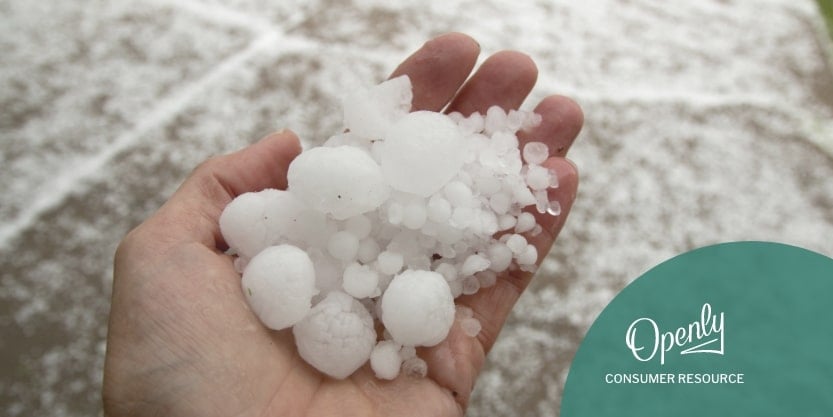 A person holds a handful of hail. 